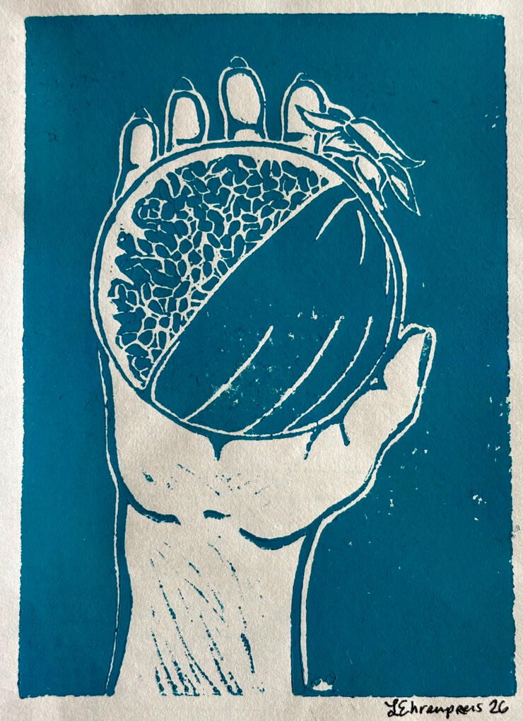 Rimon - Linocut print by Elizabeth Ehrenpreis