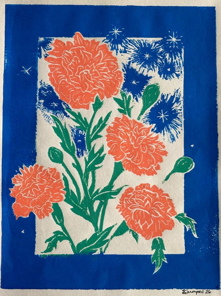 Tagetes - Linocut print by Elizabeth Ehrenpreis Tagetes - Linocut print by Elizabeth Ehrenpreis