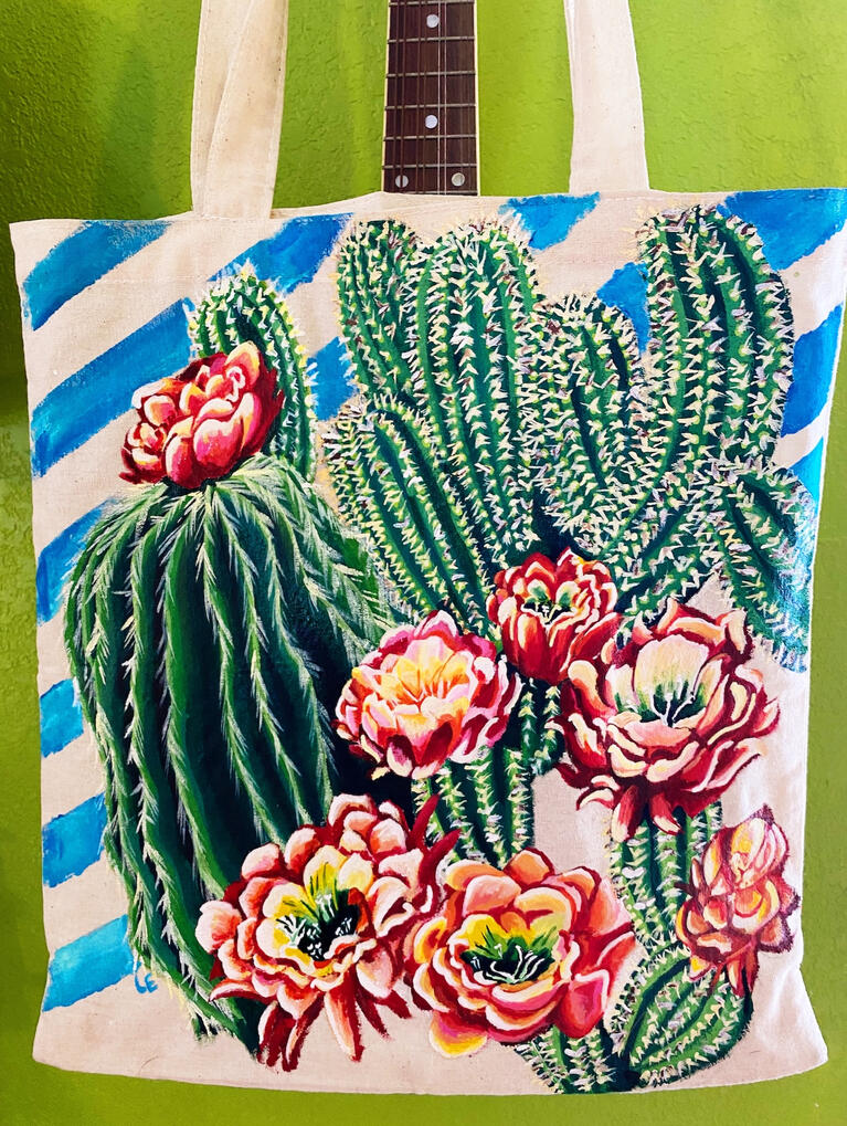 Cactus Bag - Custom Painted Tote Bag - Wearable art by Elizabeth Ehrenpreis